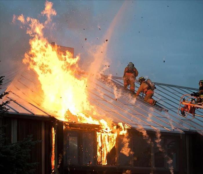 fire on a house roof